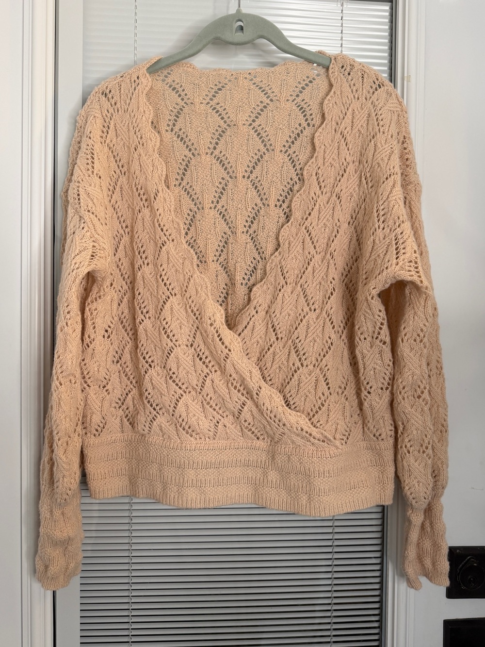 Cream Women’s L Pointelle Faux Wrap Open Knit Sweater Balletcore Sezane Dup